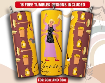 Cleaning Lady Tumbler Wrap PNG, House Wife 20 oz Skinny Tumbler Sublimation Design, Instant Download (+101 free Designs)