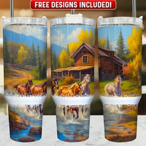 Horses 40oz Tumbler Wrap PNG Design, Horses 40oz Quencher Tumbler Sublimation Wrap, 40 oz Tumbler PNG, Instant Download