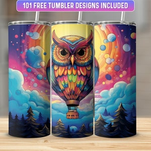 Owl Tumbler Wrap PNG, 20 oz Skinny Tumbler Wrap Sublimation Design, Instant Download (+101 free Designs)