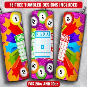 Bingo Tumbler Wrap PNG, Bingo 20 oz Skinny Tumbler Sublimation Design, Instant Download (+101 free Designs)