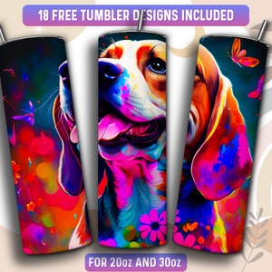 Stained Glass Beagle Tumbler Wrap PNG, Dog 20 oz Skinny Tumbler Sublimation Design, Instant Download (+101 free Designs)