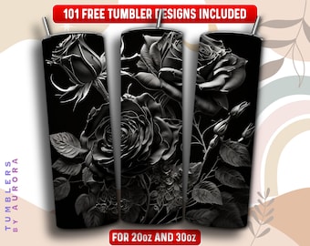 Black Roses Tumbler Wrap PNG, Black Rose 2024 20 oz Skinny Tumbler Sublimation Design, Instant Download (+101 free Designs)