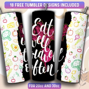 Dietitian Tumbler Wrap PNG, Healthy Food Fitness 20 oz Skinny Tumbler Sublimation Design, Instant Download (+101 free Designs)