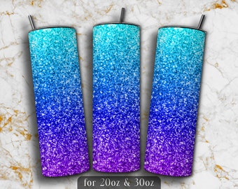 Blålila Ombre Glitter Leopard Tumbler Wrap PNG Design, Sommar 20 oz Small Tumbler Sublimering, 20oz och 30oz Tumbler Wrap