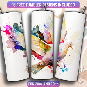 Dove Tumbler Wrap PNG, Dove Bird 20 oz Skinny Tumbler Sublimation Design, Instant Download (+101 free Designs)