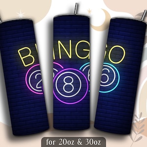 Bingo Tumbler Wrap PNG, Bingo 20 oz Skinny Tumbler Sublimation Design, Instant Download (+101 free Designs)