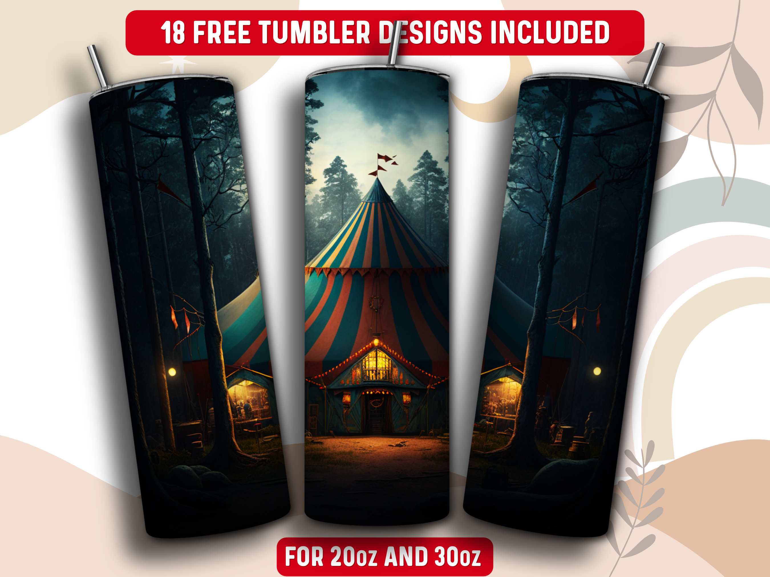 Magical Creepy Circus Tumbler Wrap PNG 20 Oz Skinny Tumbler Etsy UK