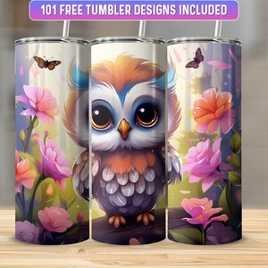 Owl Tumbler Wrap PNG, 20 oz Skinny Tumbler Wrap Sublimation Design, Instant Download (+101 free Designs)