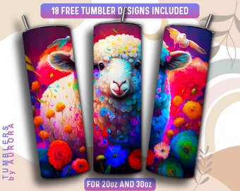 Sheep Tumbler Wrap PNG, Sheep 20 oz Skinny Tumbler Sublimation Design, Instant Download (+101 free Designs)