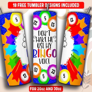 Bingo Tumbler Wrap PNG, Bingo 20 oz Skinny Tumbler Sublimation Design, Instant Download (+101 free Designs)