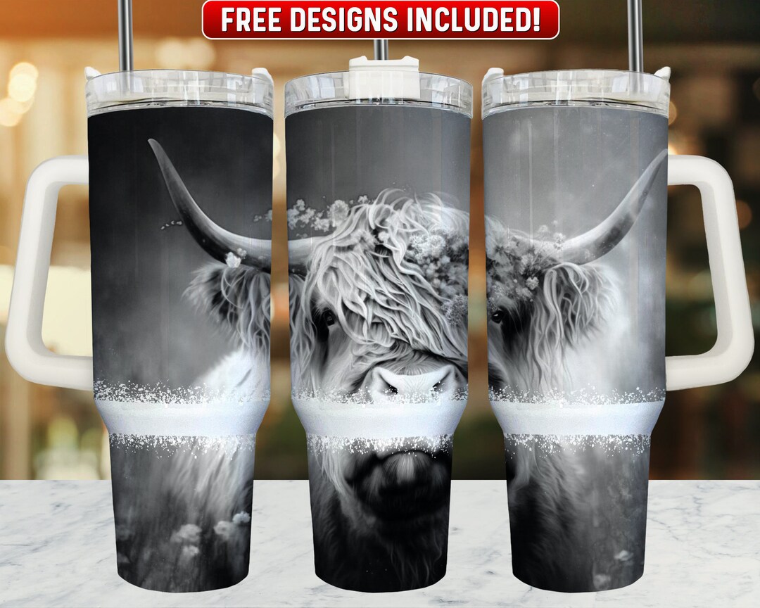 Highland Cow 40oz Tumbler Wrap PNG Design, Highland Cow 40oz Quencher ...