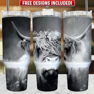 Highland Cow 40oz Tumbler Wrap PNG Design, Highland Cow 40oz Quencher Tumbler Sublimation Wrap, 40 oz Tumbler PNG, Instant Download