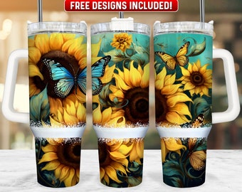 Girassol 40 onças Tumbler Wrap PNG Design, Girassol 40 onças Quencher Tumbler Sublimation Wrap, 40 onças Tumbler PNG, Download instantâneo