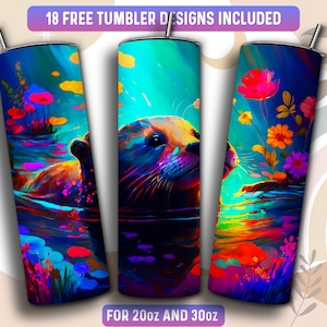 Floral Otter Tumbler Wrap PNG, Otter 20 oz Skinny Tumbler Sublimation Design, Instant Download (+101 free Designs)