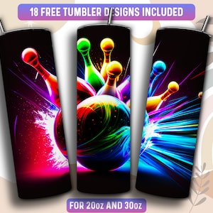 Bowling Tumbler Wrap PNG, Bowling Mom 20 oz Skinny Tumbler Sublimation Design, Instant Download (+101 free Designs)