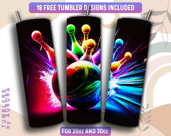 Bowling Tumbler Wrap PNG, Bowling Mom 20 oz Skinny Tumbler Sublimation Design, Instant Download (+101 free Designs)