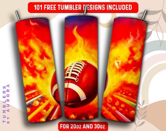 Voetbal Tumbler Wrap PNG, American Football 20 oz Skinny Tumbler Sublimatie Design, Instant Download (+101 gratis ontwerpen)