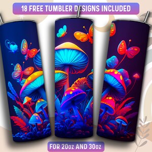 Mushroom Tumbler Wrap PNG, Mushroom 20 oz Skinny Tumbler Sublimation Design, Instant Download (+101 free Designs)