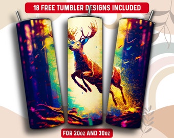 Deer Hunting Tumbler Wrap PNG, 20 oz Skinny Tumbler Sublimation Design, Instant Download (+101 free Designs)