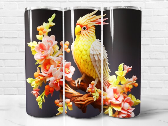 3D Cockatiel Tumbler Wrap PNG Design 3D Cockatiel Sublimation