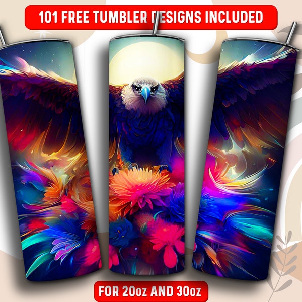 Oilpainting Eagle Tumbler Wrap PNG, Eagle 20 oz Skinny Tumbler Sublimation Design, Instant Download (+101 free Designs)