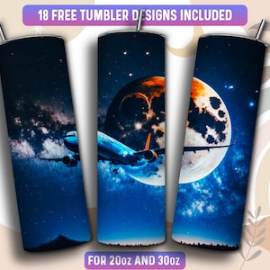 Airplane Tumbler Wrap PNG, Pilot 20 oz Skinny Tumbler Sublimation Design, Instant Download (+101 free Designs)