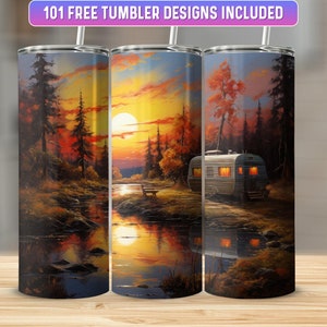 Caravan Tumbler Wrap PNG, 20 oz Skinny Tumbler Wrap Sublimation Design, Instant Download (+101 free Designs)
