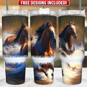 Horses 40oz Tumbler Wrap PNG Design, Horse 40oz Quencher Tumbler Sublimation Wrap, 40 oz Tumbler PNG, Instant Download