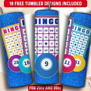 Bingo Tumbler Wrap PNG, Bingo 20 oz Skinny Tumbler Sublimation Design, Instant Download (+101 free Designs)
