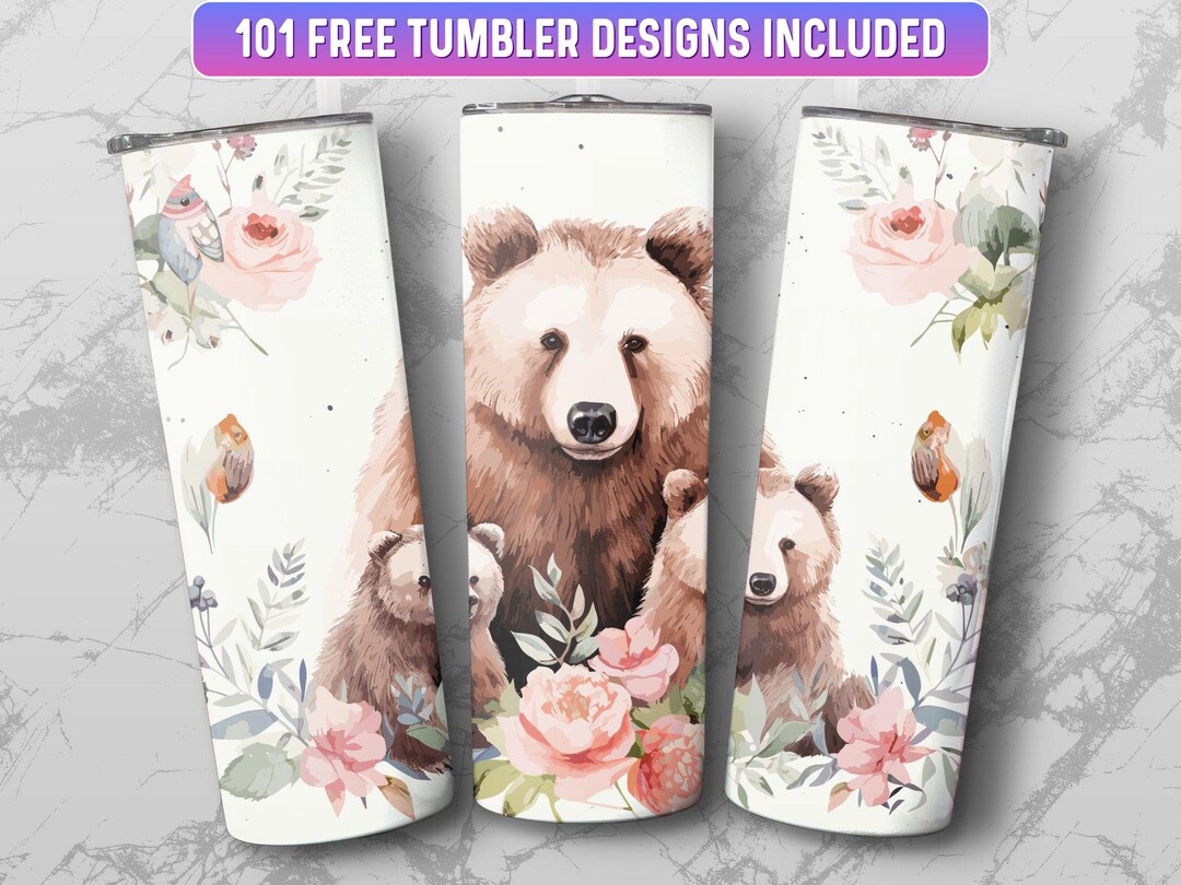 Bear Tumbler Wrap PNG, 20 Oz Skinny Tumbler Wrap Sublimation Design ...