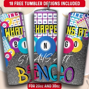 Bingo Tumbler Wrap PNG, Bingo 20 oz Skinny Tumbler Sublimation Design, Instant Download (+101 free Designs)