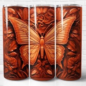 Engraved 3D Butterfly Tumbler Wrap PNG Design, 3D Butterfly Sublimation Wrap, 20 oz Skinny Tumbler Wrap, Instant Download