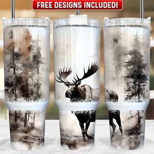Moose 40oz Tumbler Wrap PNG Design, Forrest 40oz Quencher Tumbler Sublimation Wrap, 40 oz Tumbler PNG, Instant Download