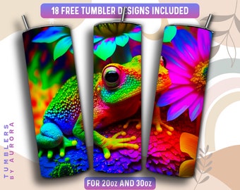 Frog Tumbler Wrap PNG, 20 oz Skinny Tumbler Sublimation Design, Instant Download (+101 free Designs)