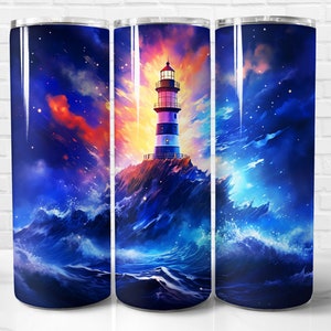 Lighthouse Tumbler Wrap PNG, Lighthouse 20 oz Skinny Tumbler Wrap Sublimation Design, Instant Download (+101 free Designs)
