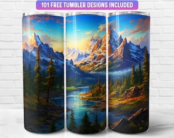 Berg Tumbler Wrap PNG, Mountain 20 oz Skinny Tumbler Wrap Sublimation Design, Sofort Download (+101 kostenlose Designs)