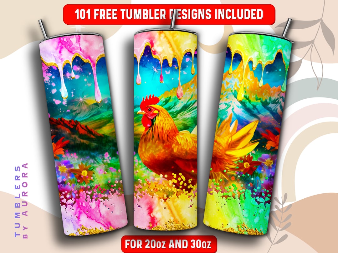 Neon Chicken Tumbler Wrap PNG, Animal 20 Oz Skinny Tumbler Sublimation ...