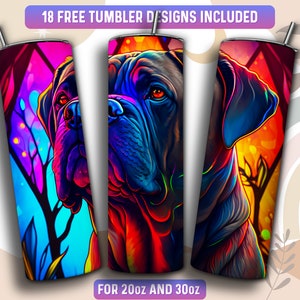 Stained Glass Cane Corso Tumbler Wrap PNG, Dog 20 oz Skinny Tumbler Sublimation Design, Instant Download (+101 free Designs)