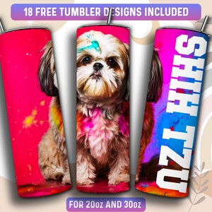 Shih Tzu Tumbler Wrap PNG, Dog 20 oz Skinny Tumbler Design de sublimação, download instantâneo (+101 designs gratuitos)
