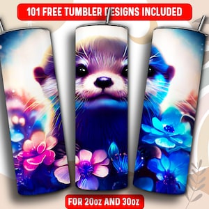 Oilpainting Otter Tumbler Wrap PNG, Otter 20 oz Skinny Tumbler Sublimation Design, Instant Download (+101 free Designs)