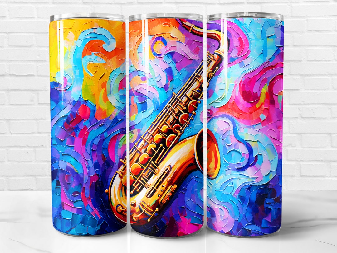 Saxophone Tumbler Wrap PNG, Saxophone 20 Oz Skinny Tumbler Wrap