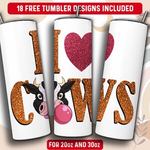 Cow Tumbler Wrap PNG, 20 oz Skinny Tumbler Sublimation Design, Instant Download (+101 free Designs)