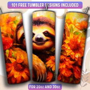 Sloth Tumbler Wrap PNG, Sloth 20 oz Skinny Tumbler Sublimation Design, Instant Download (+101 free Designs)
