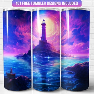Lighthouse Tumbler Wrap PNG, Lighthouse 20 oz Skinny Tumbler Wrap Sublimation Design, Instant Download (+101 free Designs)