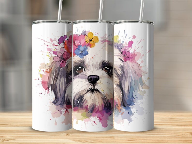 Shih Tzu Tumbler Wrap PNG, 20 Oz Skinny Tumbler Wrap Sublimation Design ...