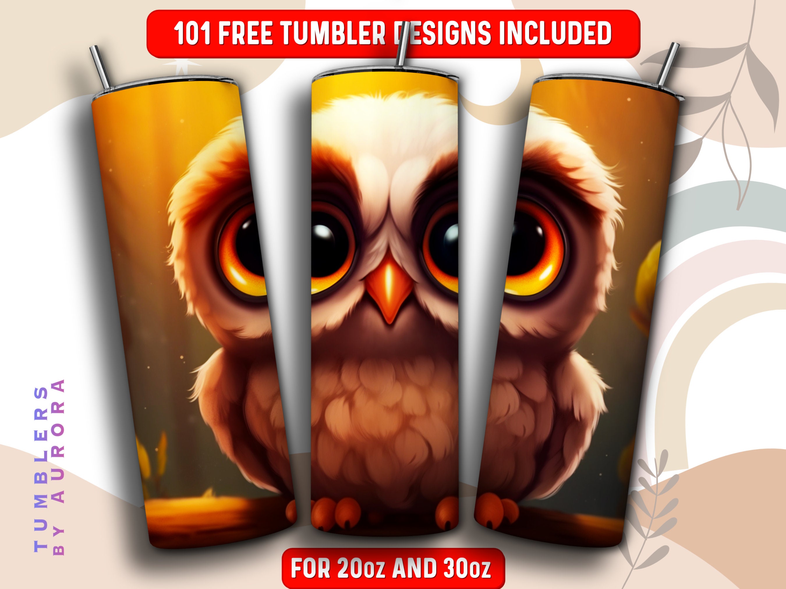Owl Tumbler Wrap PNG, Owl 20 oz Skinny Tumbler Sublimation Design, Instant Download (+101 free Desig