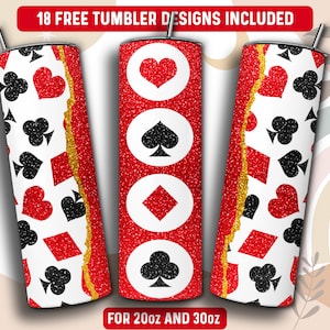 Poker Tumbler Wrap PNG, Poker Cards 20 oz Skinny Tumbler Sublimation Design, Téléchargement instantané (+101 modèles gratuits)