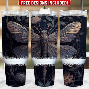 Dragonfly 40oz Tumbler Wrap PNG Design, Dragonfly 40oz Quencher Tumbler Sublimation Wrap, 40 oz Tumbler PNG, Instant Download