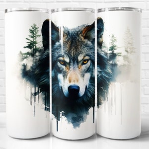 Wolf Tumbler Wrap PNG, Wolf 20 oz Skinny Tumbler Wrap Sublimation Design, Instant Download (+101 free Designs)
