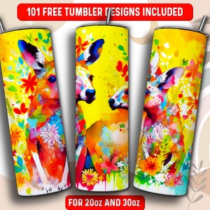 Kangaroo Tumbler Wrap PNG, Animal 20 oz Skinny Tumbler Sublimation Design, Instant Download (+101 free Designs)